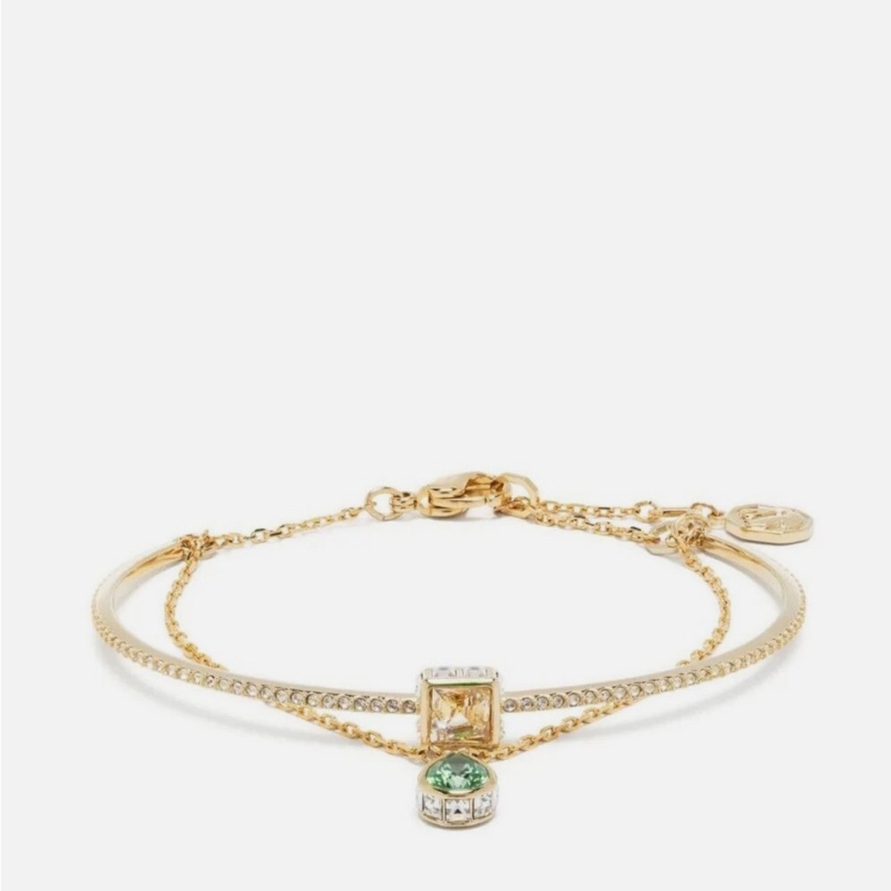SWAROVSKI 5662924 Gold Green Multi Chain Stilla Bangle Bracelet